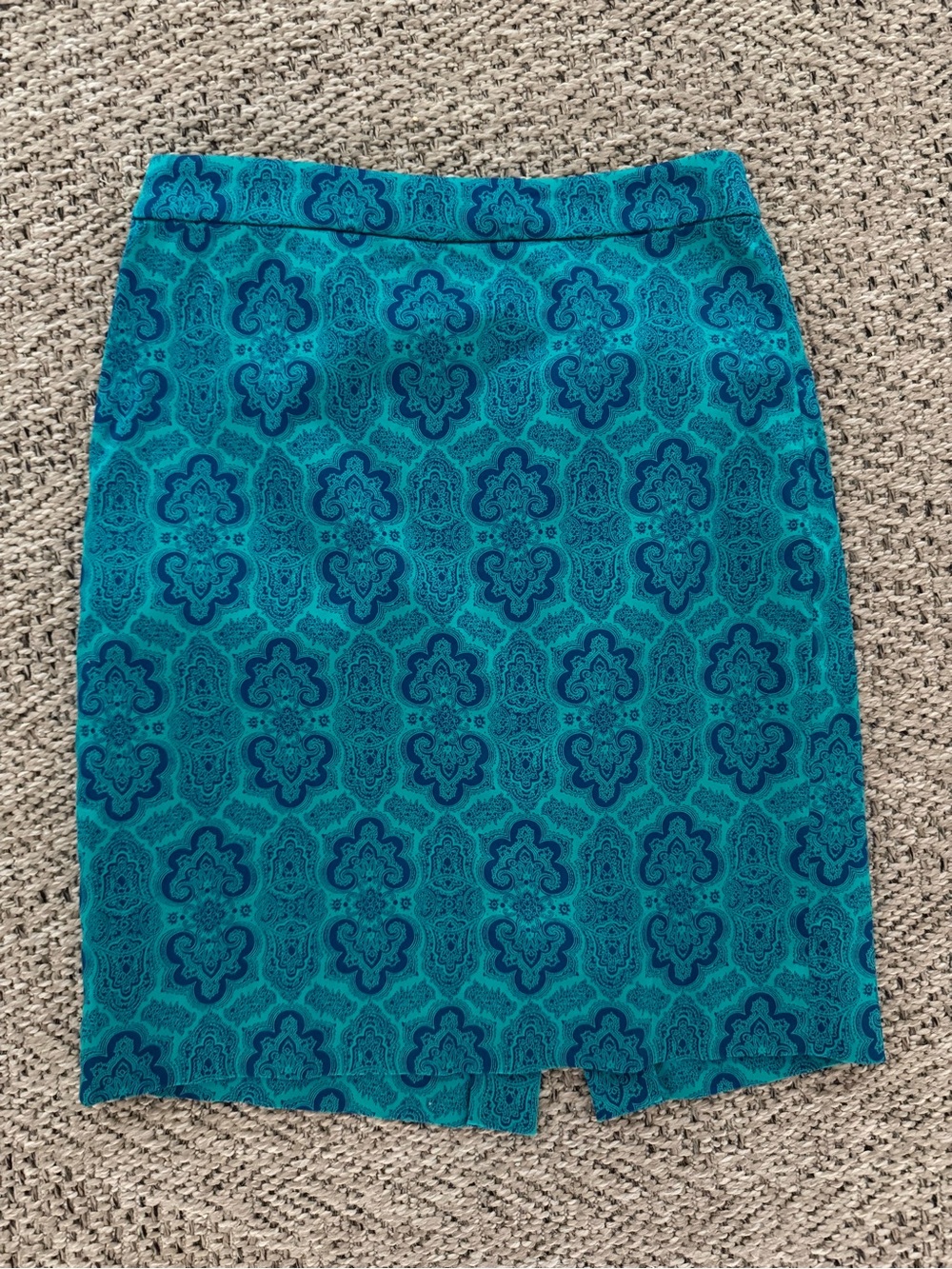J. Crew Teal and Navy Patterned Pencil Skirt